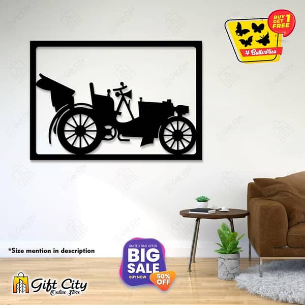 Gift City Presents Free 4 Butterflies + Old Car Decorative Wooden Wall Panels / Frames for Home and Office