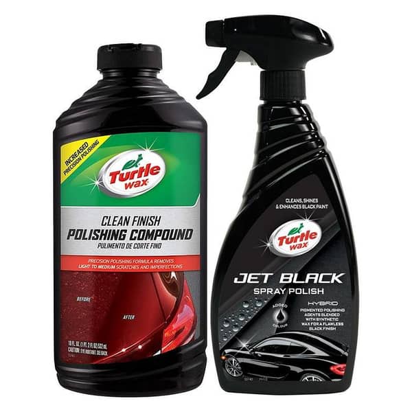 TURTLE WAX - BUNDLE OFFER - JET BLACK SPRAY POLISH - 500 ML , CLEAN FINISH POLISHING COMPOUND - 532 ML