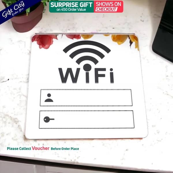 Gift City Silver 3D Acrylic WIFI Sign Wall Stickers - Rewritable Account and Password for Public Spaces