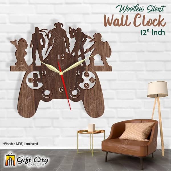 Gift City Presents PUBG Gaming 3D Silent Wooden Wall Clock - Home & Office Decor - Laser Cut