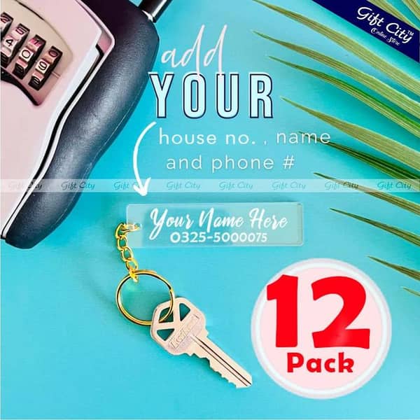 Gift City Customizable Engraved Acrylic Key Chain with Name and Number for Home and Office Use