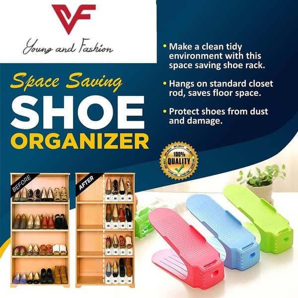 Set of 2 Adjustable Double Layer Shoe Storage Racks - Space-Saving Organizers for Home