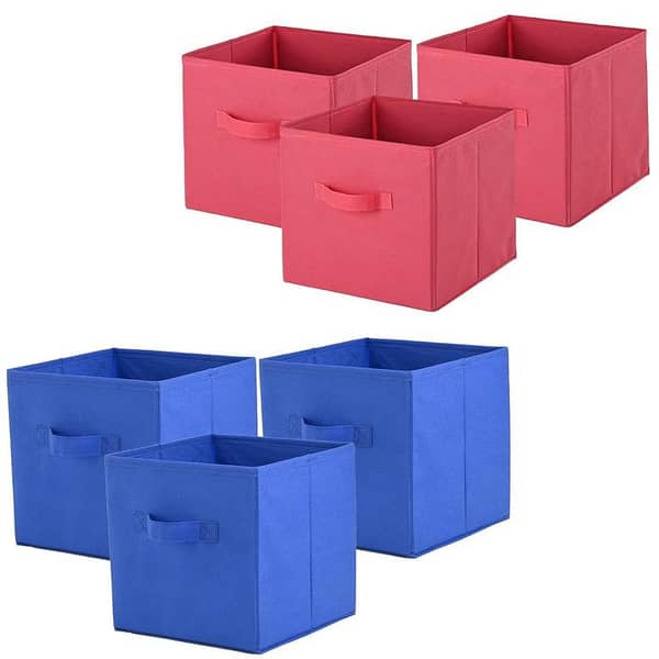 Square Foldable Multipurpose Wardrobe Storage Organizer - 10 Inch Portable Cupboard/Closet Organizer for Clothes & Toys in Pink & Royal Blue
