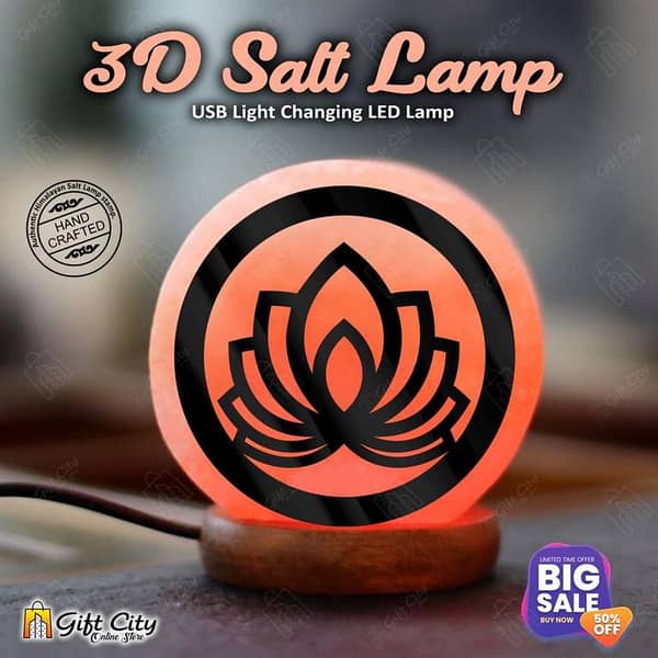 Kanwal Flower 3D Acrylic Sheet USB Himalayan Salt Lamp - 7 Color Changing Night Light for Home Decoration and Air Purification