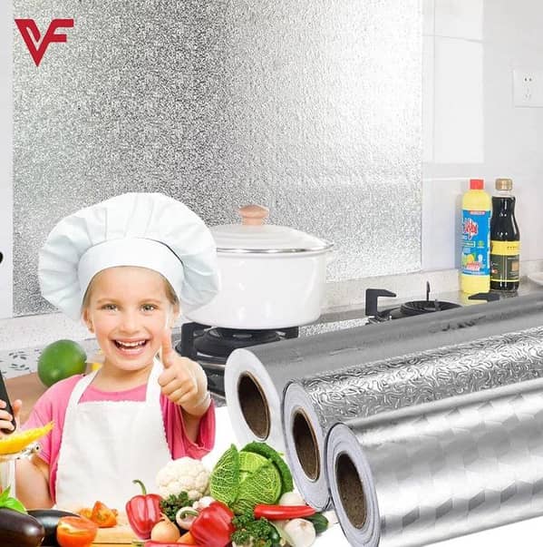 2-Meter Self-Adhesive Waterproof Aluminum Foil Sticker Roll for Kitchen Cabinets and Walls - DIY Decorative Wallpaper