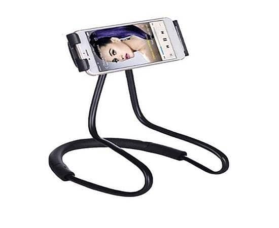 Lazy Bendable Flexible Hang Neck Phone Holder 360 Degree Rotation Mobile Stand - Black