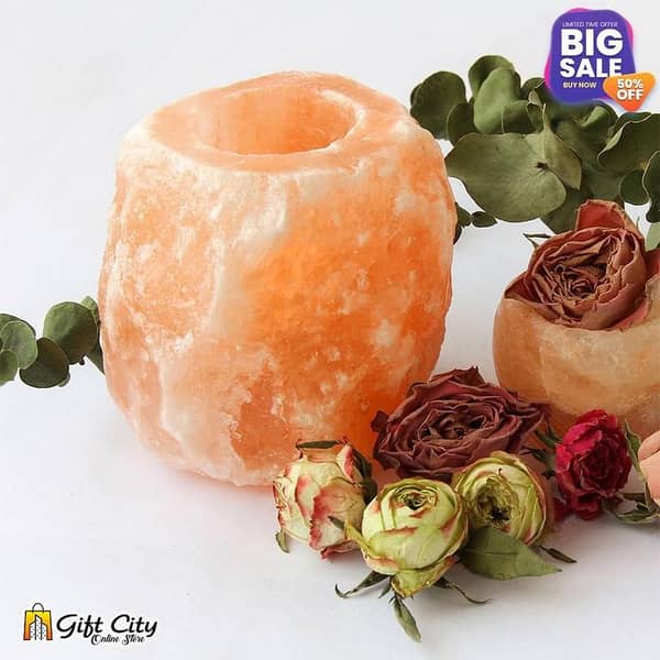 Natural Himalayan Pink Salt Candle Holders by Gift City for Home Decor and Night Lighting – Ideal for Asthma and Allergy Relief