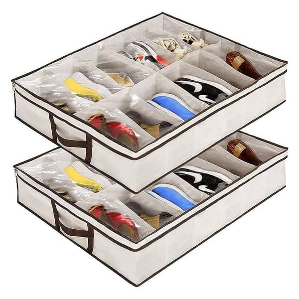 Under Bed Shoe Storage Organizers, 2-Pack for 24 Pairs with Clear Covers