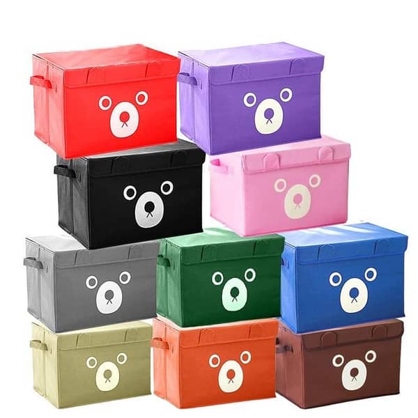 Panda Design Toy Storage Box - Collapsible Organizer for Kids in Random Colors with Flip-Top Lid and Handles
