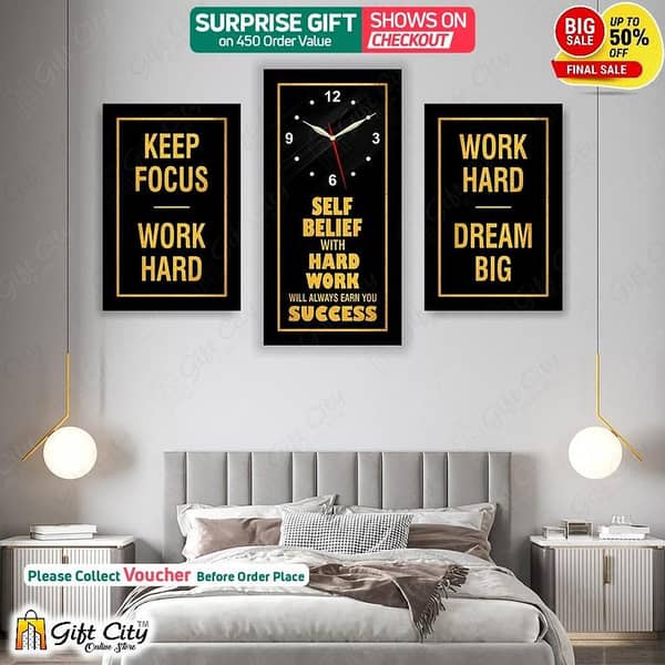 Gift City Modern Motivational Quote Wall Clock and Frame for Home and Office Decor