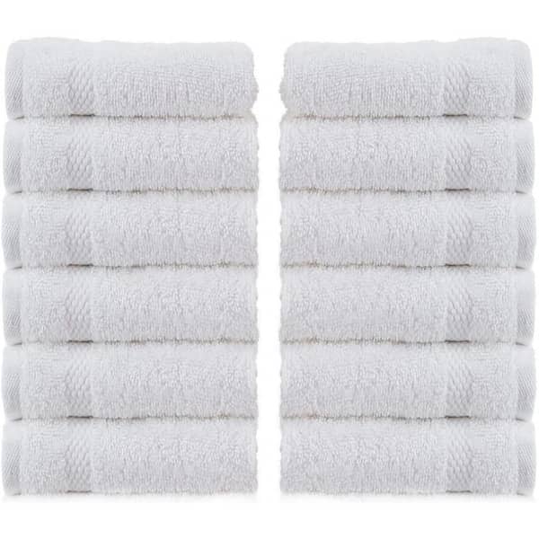 12-Pack White Luxury Cotton Washcloths for Hotel, Spa, and Home Use