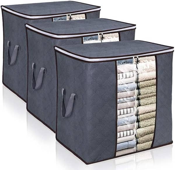 Set of 3 Foldable Zippered Storage Bags for Clothes