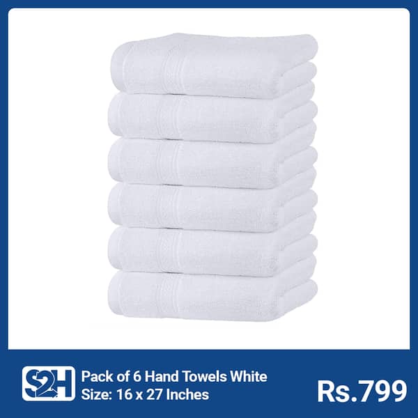 Pack of 6 Extra Large Hand Towels - 100% Combed Ring Spun Cotton, 16 x 27 inches, White
