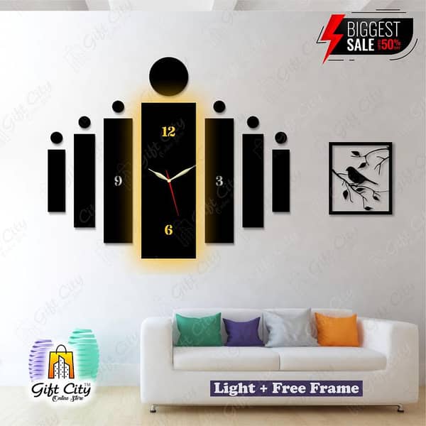 Gift City Offers a Free Frame with Black Big 3D Wooden Wall Clock Featuring Night Light