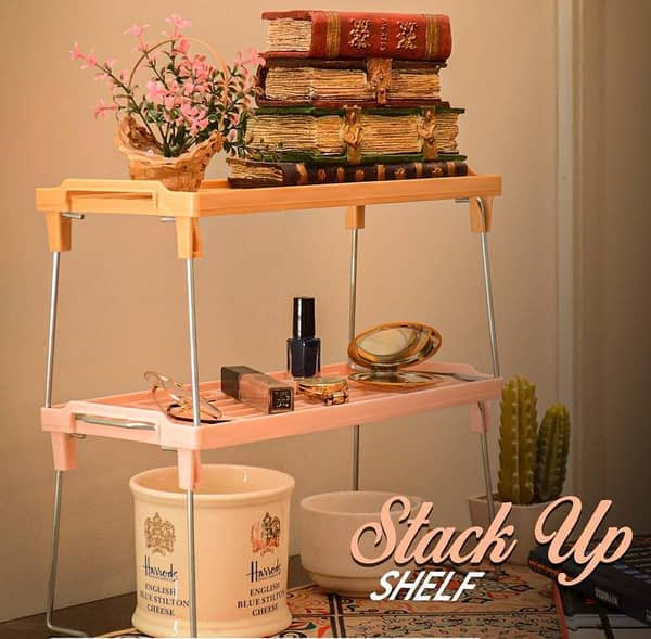 Folding Kitchen Organizer Cabinet with Steel Legs - Stack Up Shelf for Pantry and Storage