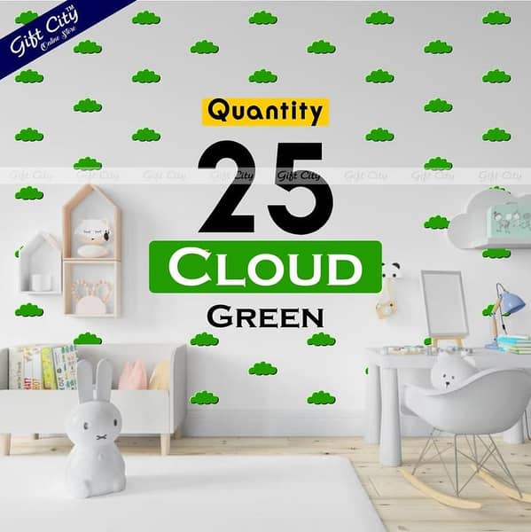 Gift City Green Cloud Wall Stickers - DIY Décor for Kids' Bedrooms and Living Rooms - Available in Multiple Colors