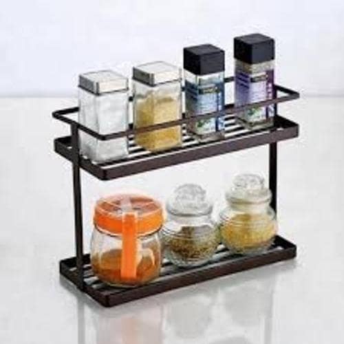 Online Karachi 2-Tier Spice Seasoning Rack/Metal Spice Rack Organizer Countertop Stand Holder Seasoning Storage Shelf Rack for Kitchen Bathroom Shower Counter Organizer 2-Tier