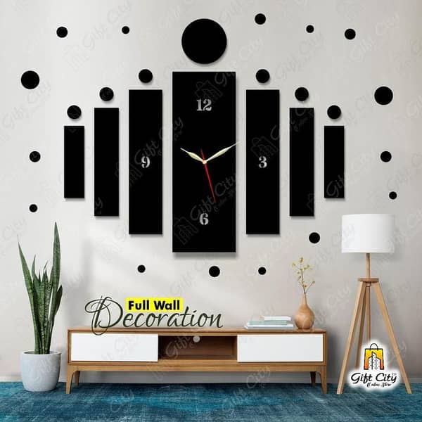 Gift City Wooden Wall Clock with 25 Polka Stickers - 3D Self-Adhesive Design for Home and Office