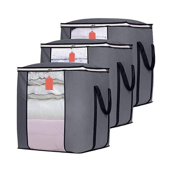 Grey Large Foldable Storage Bag Organizer for Clothes, Blankets, and Bedding (20"L x 16.1"W x 22.3"H) with Durable Handles