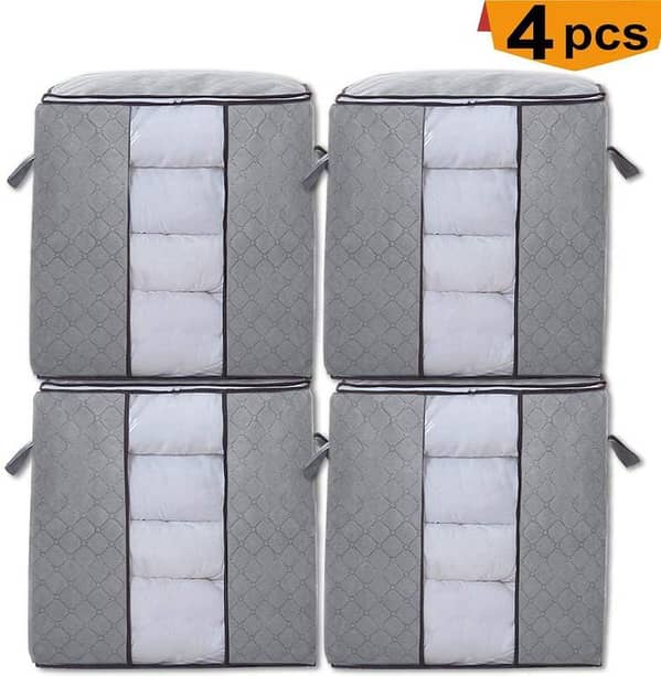 Large Clothes Storage Bags with Zippers - Set of 4 for Bedding