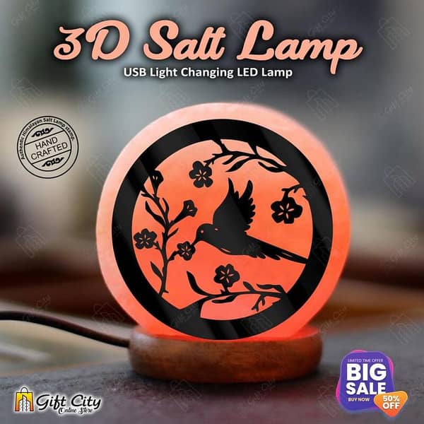 Gift City Bird On Flower 3D Acrylic Sheet USB Himalayan Salt Lamp with 7 Color Changing Features for Home Decor - SLP