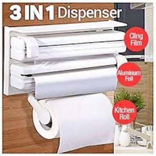 Karachi 3-in-1 Kitchen Triple Paper Dispenser for Foil, Cling Film, and Tissue Paper Rolls