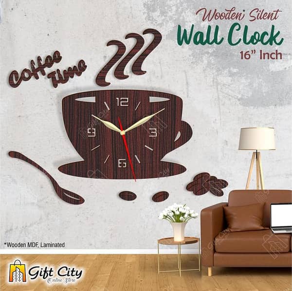Gift City Presents Coffee Time Kitchen Special 3D Silent Wooden  Wall Clock - Home & Office Decor - Laser Cut