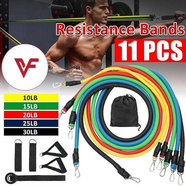 11-Piece Power Resistance Bands Set for Yoga, Pilates, and Crossfit - Includes Elastic Pull Ropes and Door Anchor