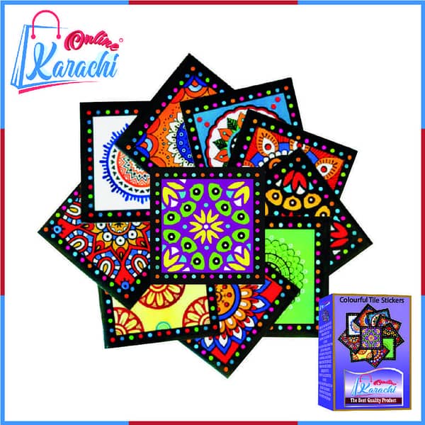Online Karachi - Colourful Tile Stickers Pack of 6 - 12 - 48 - 60 - 108 pieces for Home Decor - Walls Self Adhesive Designs ( 4.8 inch x 4.8 inch )