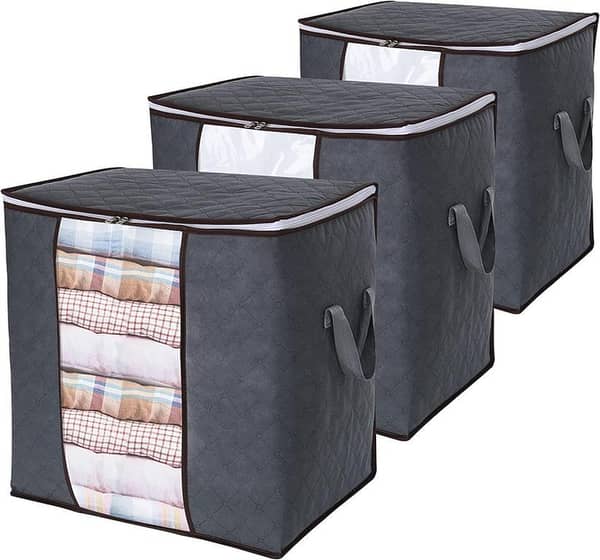 Pack of 3 Large Foldable Storage Bags for Clothes, Blankets, and Bedding with Durable Handles