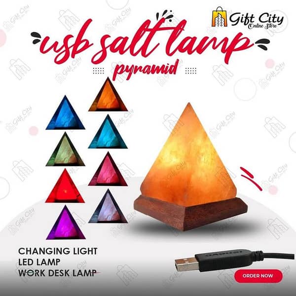 Gift City Pyramid USB Himalayan Salt Lamp with 7 Color Changing Light – Ideal for Home and Office Use