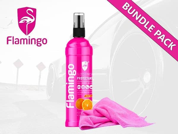 Flamingo Gloss Finish Protectant with Microfiber Cloth Bundle | 315ml Orange