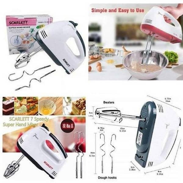 Plastic White Scarlett 7-Speed Lightweight Hand Mixer Beater 180W
