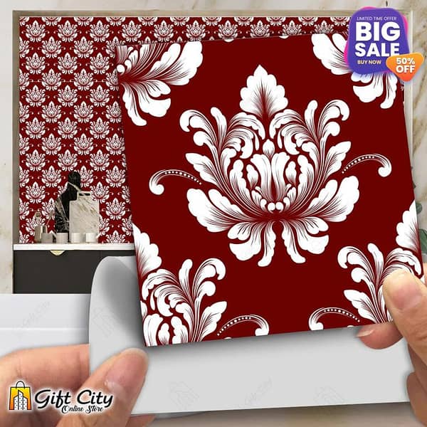 Gift City Brown and White Pattern Decorative Self-Adhesive Tile Stickers - 12x12 cm for Kitchen and Bathroom