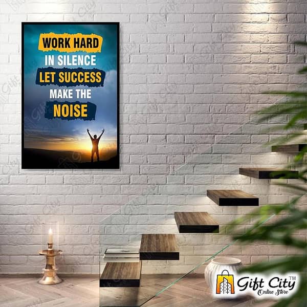 Gift City Work Hard in Silence, Let Success Make the Inside - Motivational Quote Wooden Frame