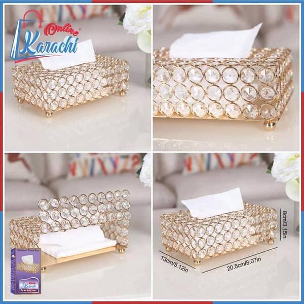 Online Karachi - High Quality Round Beaded Metal Tissue Box Paper Acrylic Tissue Box