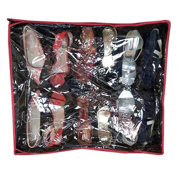 Red Stripe Under Bed Shoe Organizer Bag - Holds 12 Pairs of Shoes - Black, Single Piece