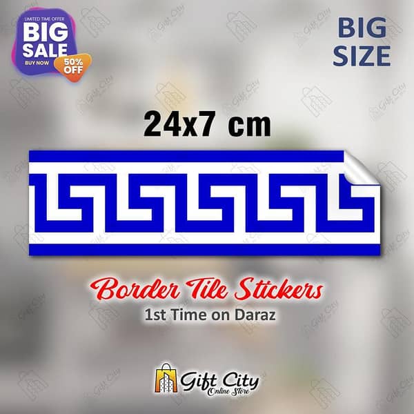 GIFT City Blue Design Decorative Self-Adhesive Tile Border Stickers - 24x7 cm for Bathroom and Kitchen Walls