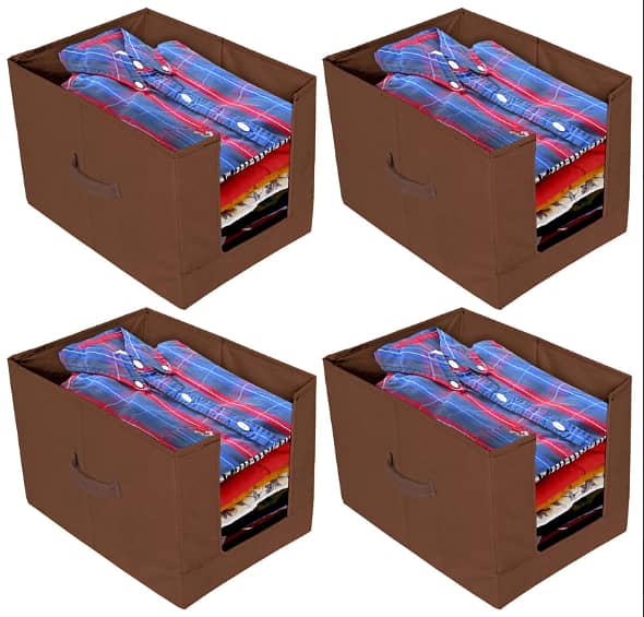 4-Pack Non Woven Brown Shirt Stacker and Wardrobe Organizer