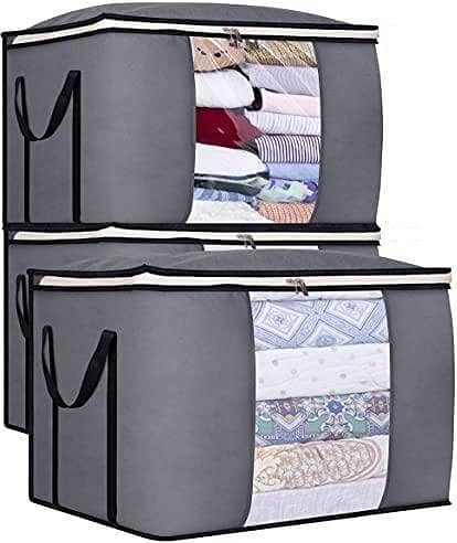 Reinforced Handle Storage Bag for Clothing and Winter Accessories, Foldable with Zipper and Clear Window