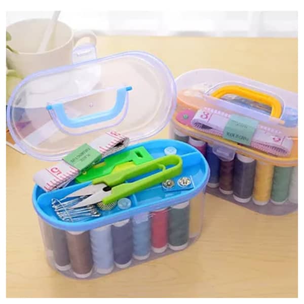 Compact Travel Sewing Box with Colorful Threads and Sewing Supplies Organizer - Essential Emergency Sewing Kit