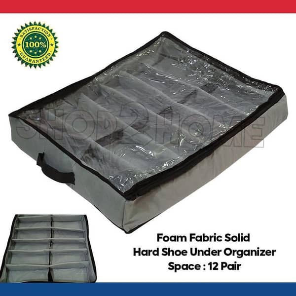 Foam Fabric Under Bed Shoe Organizer Bag with Clear Zip Cover – Holds 12 Pairs of Shoes