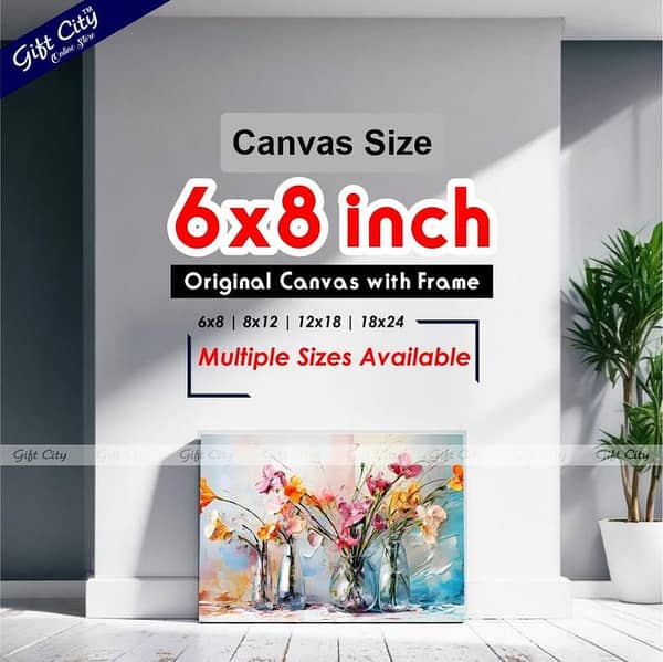 Gift City Orange Flowers in Vase Canvas - 3D Heavy Textured Oil Painting with Colorful Accents on White Background
