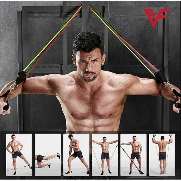 Portable Resistance Bands Set with Handles and Exercise Tubes - 11 Piece Gym and Yoga Fitness Equipment