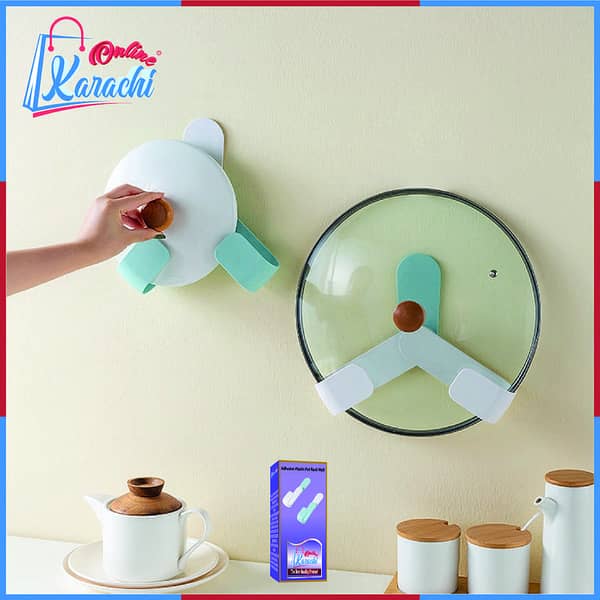 Online Karachi - Self-Adhesive Plastic Pot Rack Wall-Mounted Rotatable Kitchen Cutting Board Spoon Storage Hook