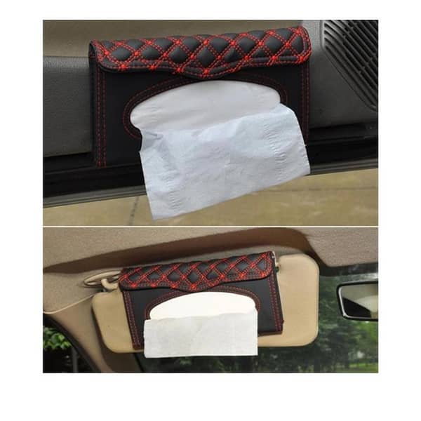 Car Sun Visor Tissue Box PU Leather - Red