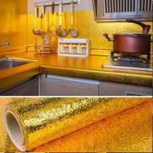 Online Karachi Oil Proof Aluminium Adhesive Sheet Stove Top - Golden - 60 x 200 cm