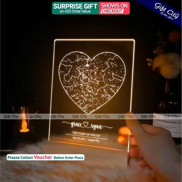 Gift City Custom 8-Inch Rectangle Acrylic Lamp with Base - 220V 3D Light - Great Wedding Gift
