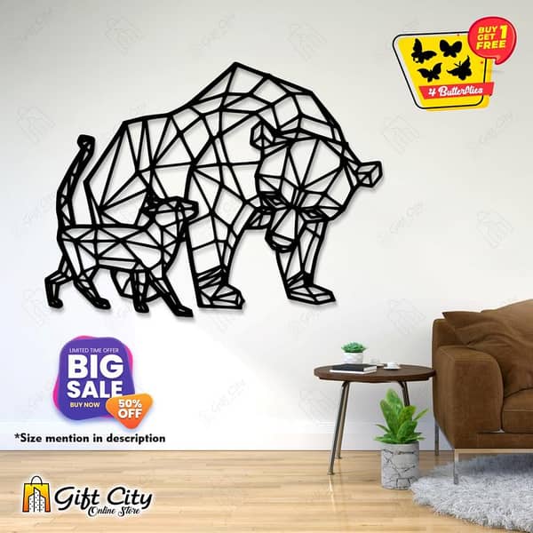 Gift City Presents Free 4 Butterflies + Bear with Cat Animal Art Decorative Wooden Wall Panels / Frames for Home and Office