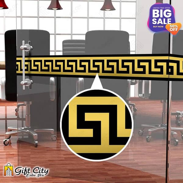 Gift City Golden Tile Border Stickers - Self-Adhesive Black and Gold Design for Wall Decoration (24x7 cm)